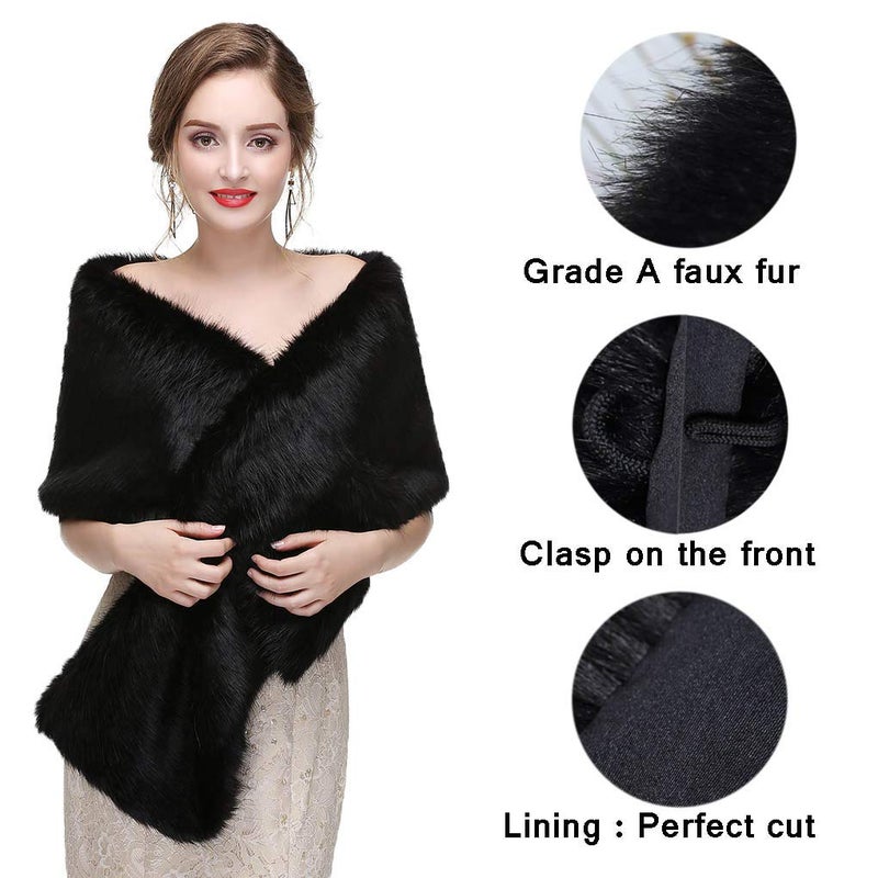 CanB Women's 1920 Faux Fur Stole Bridal Winter Fur Wraps and Shawls Wedding Faux Mink Shrug for Bridesmaids - Image 4