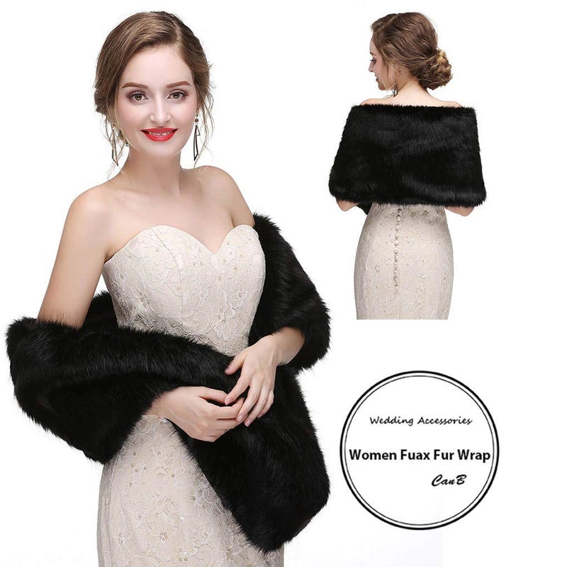 CanB Women's 1920 Faux Fur Stole Bridal Winter Fur Wraps and Shawls Wedding Faux Mink Shrug for Bridesmaids - Image 2