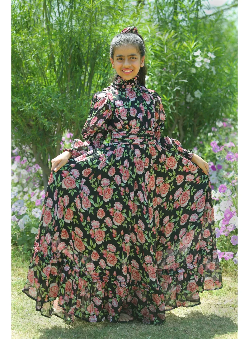 Luxe & Hardy فستان بناتي طويل مكشكش من تصميم رانوي روز