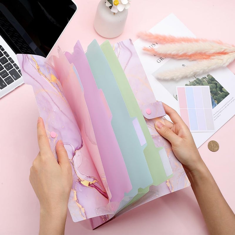 مجلدات ملفات CRASPIRE ذات 5 جيوب وعلامة تبويب مقطوعة 1/4 بتصميم نمط الرخام للمكتب، وردية اللون، محمولة، بحجم الرسائل القياسي 9.4 × 12.8 بوصة، مجلد بلاستيكي مزخرف بنمط الرخام مع جيوب ومنظم ملفات - Image 3