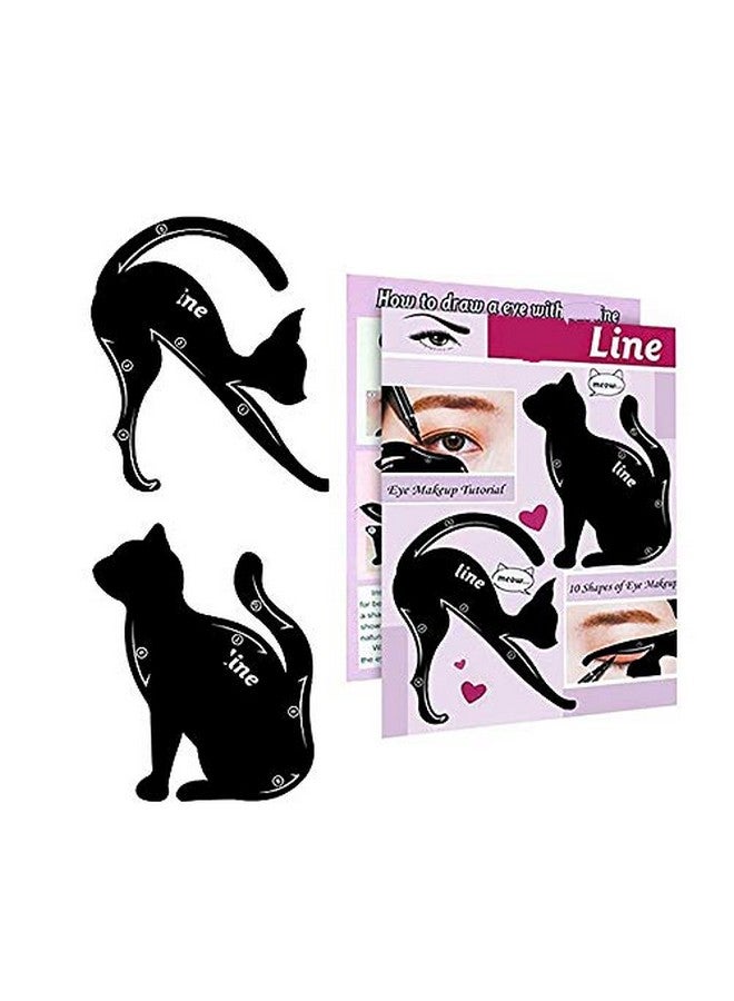 Lemoncy 2 In 1 Cat Shape Eyeliner Template Stencil Smoky Eyeshadow Applicators Eyeliner Plate Matte Pvc Material Professional Multifunction Black Cat Shape Eye Liner & Eye Shadow Guide Template　 (1Pack)  - Image 1