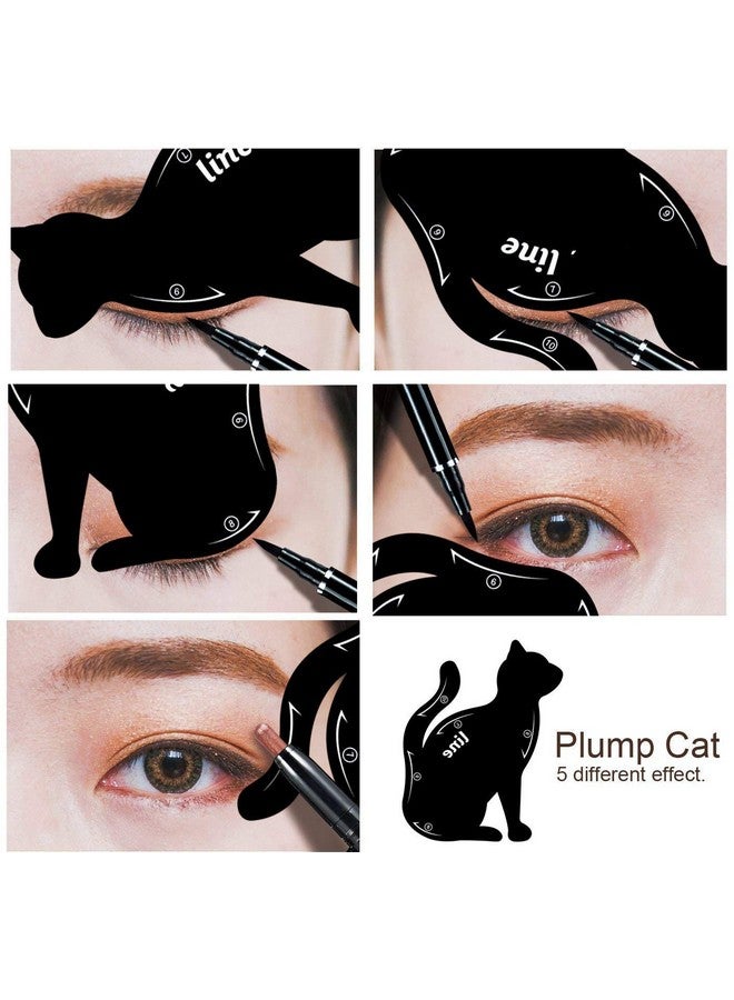 Lemoncy 2 In 1 Cat Shape Eyeliner Template Stencil Smoky Eyeshadow Applicators Eyeliner Plate Matte Pvc Material Professional Multifunction Black Cat Shape Eye Liner & Eye Shadow Guide Template　 (1Pack)  - Image 3