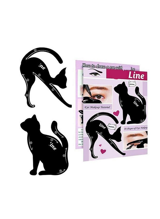 Lemoncy 2 In 1 Cat Shape Eyeliner Template Stencil Smoky Eyeshadow Applicators Eyeliner Plate Matte Pvc Material Professional Multifunction Black Cat Shape Eye Liner & Eye Shadow Guide Template　 (1Pack)  - Image 2