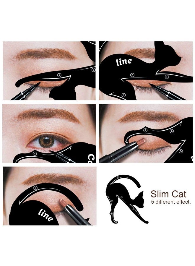 Lemoncy 2 In 1 Cat Shape Eyeliner Template Stencil Smoky Eyeshadow Applicators Eyeliner Plate Matte Pvc Material Professional Multifunction Black Cat Shape Eye Liner & Eye Shadow Guide Template　 (1Pack)  - Image 4