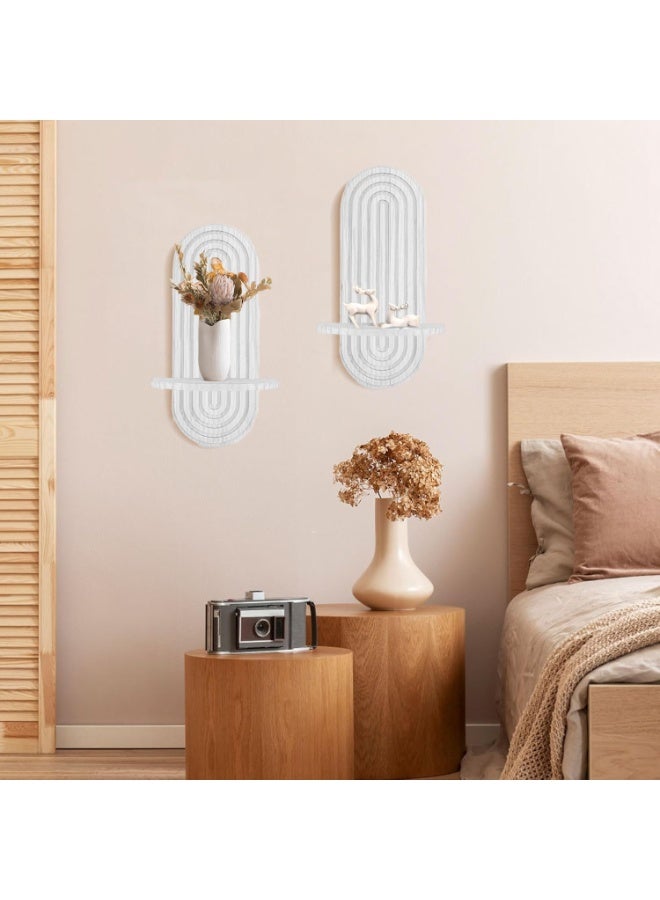 XiuWoo 2-Pcs Boho Wood Wall Hanging Shelves, Arch Decor Shelf, Home Floating Storage Shelf, Bohemian Display Shelving, Wall Decor Rack for Home, Office - Image 4