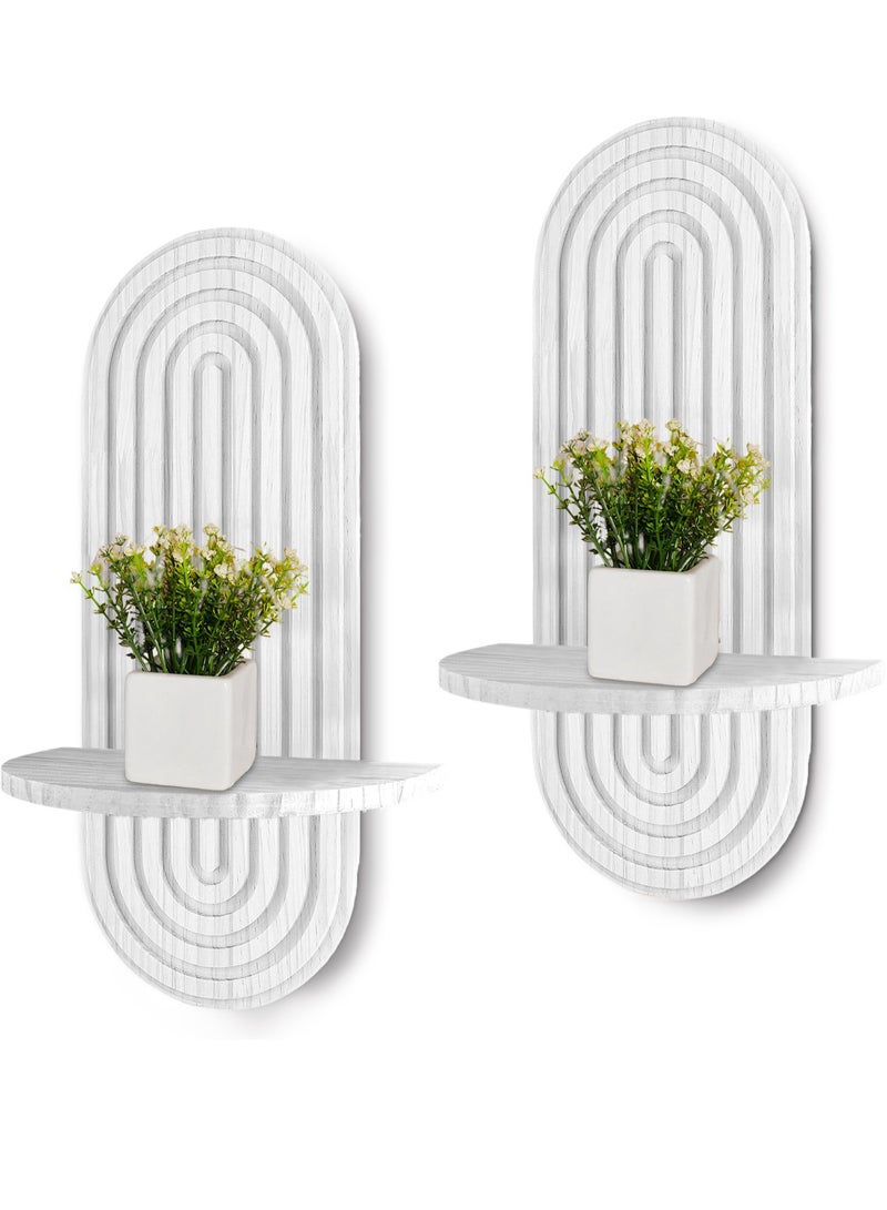XiuWoo 2-Pcs Boho Wood Wall Hanging Shelves, Arch Decor Shelf, Home Floating Storage Shelf, Bohemian Display Shelving, Wall Decor Rack for Home, Office - Image 1