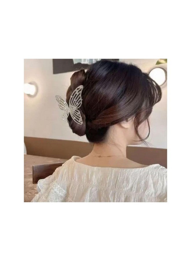 DN Creation Set of 1 White Korean Crystal Rhinestone Hair Claws Metal Pearl Tasselled Stylish Fancey Hair Jaw Clamp Nonslip Hair Grab Clips for Girls - Image 3