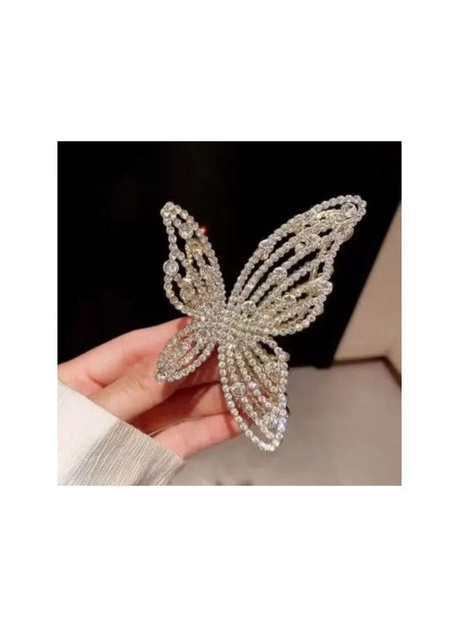 DN Creation Set of 1 White Korean Crystal Rhinestone Hair Claws Metal Pearl Tasselled Stylish Fancey Hair Jaw Clamp Nonslip Hair Grab Clips for Girls - Image 1