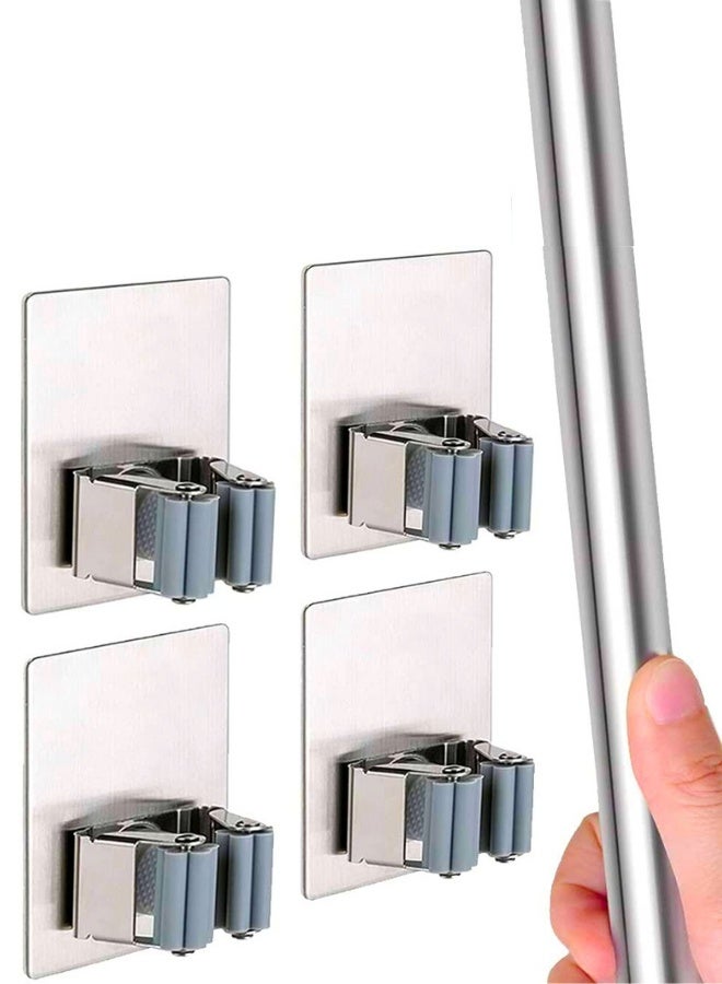 4 PCS Broom Holder Mop Holder Broom & Mop Grippers Self Adhesive No Drilling Super Anti-Slip Broom and Dustpan Hanger Wall Mount Mops Rakes Holder for Home, Kitchen, Garden, Garage Storage - Image 1