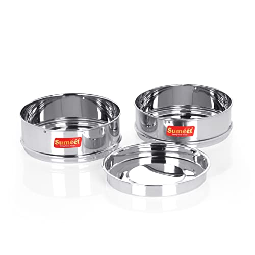 Sumeet Stainless Steel Flat Stackable Container/Separator With Lid Suitable For 2 Liter Inner & Outer Lid Cooker, silver - Image 3