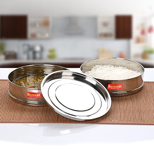 Sumeet Stainless Steel Flat Stackable Container/Separator With Lid Suitable For 2 Liter Inner & Outer Lid Cooker, silver - Image 2