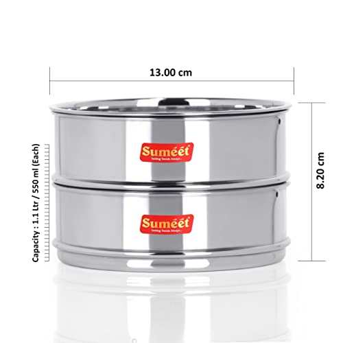 Sumeet Stainless Steel Flat Stackable Container/Separator With Lid Suitable For 2 Liter Inner & Outer Lid Cooker, silver - Image 4