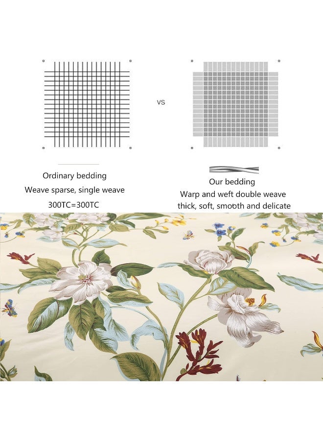 FADFAY FADFAY Shabby Floral Bedding Set King Size 7Pcs 100% Cotton Green Cream Flower Bed Sheets with Duvet Cover Set, Complete Bedding Bed in a Bag Vintage Farmhouse Ultra Soft Deep Pocket Fitted Sheets - Image 4