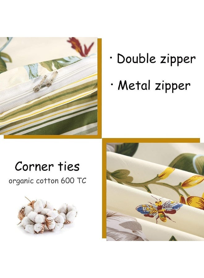 FADFAY FADFAY Shabby Floral Bedding Set King Size 7Pcs 100% Cotton Green Cream Flower Bed Sheets with Duvet Cover Set, Complete Bedding Bed in a Bag Vintage Farmhouse Ultra Soft Deep Pocket Fitted Sheets - Image 3