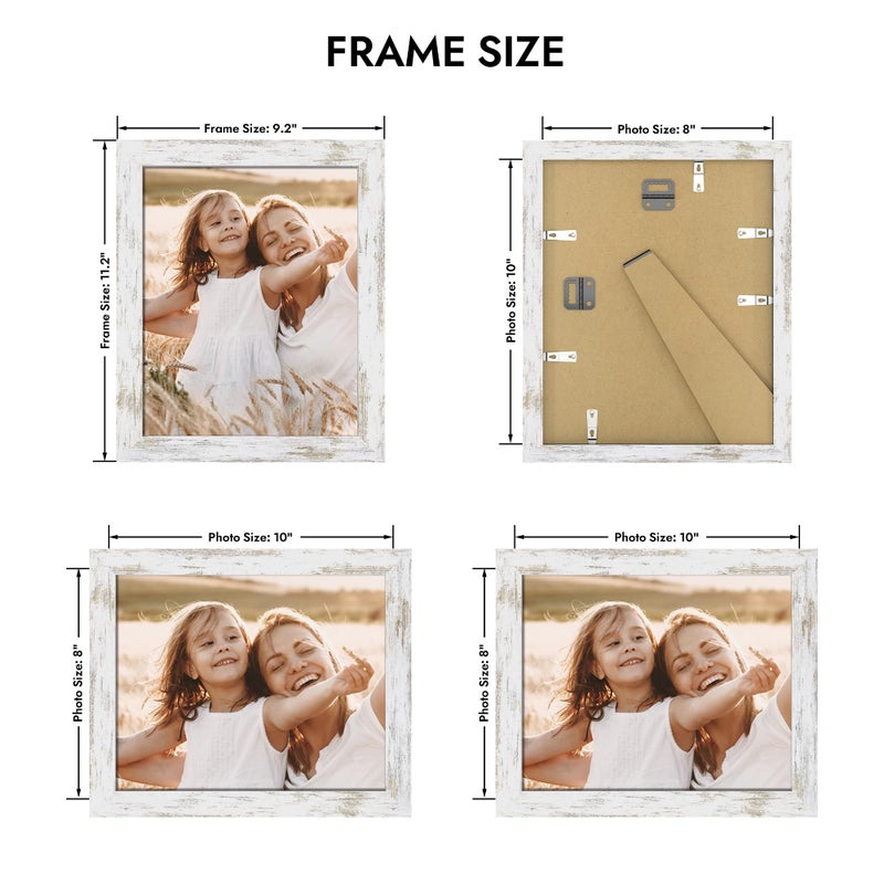 Hongkee 8x10 Picture Frame, Made of Real Glass and Wooden Frame, Horizontal and Vertical Display for Wall or Tabletop (Distressed White, 1 Pack) - Image 2