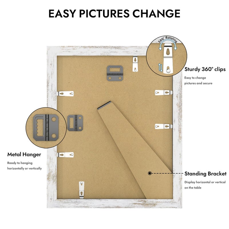 Hongkee 8x10 Picture Frame, Made of Real Glass and Wooden Frame, Horizontal and Vertical Display for Wall or Tabletop (Distressed White, 1 Pack) - Image 4