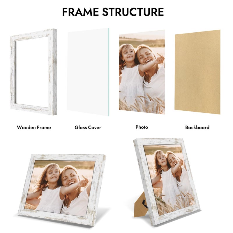 Hongkee 8x10 Picture Frame, Made of Real Glass and Wooden Frame, Horizontal and Vertical Display for Wall or Tabletop (Distressed White, 1 Pack) - Image 5