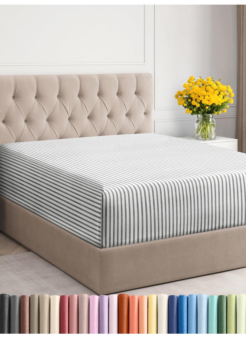 CGK Unlimited CGK Unlimited Extra Deep King Fitted Sheet - Hotel Luxury Only - Easily Fits 18 inch to 24 inch Mattress - Soft  Wrinkle Free  Breathable & Comfy Extra Deep Pockets Grey Stripes 2 Fitted Sheet  - Image 1