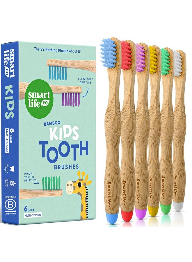 SMARTLIFECO Kids Bamboo Toothbrushes (6 Pack) - Extra Soft Bristles For Toddlers Teeth | Zero Waste Biodegradable Tooth Brushes For Children | Natural Wooden Child Size Handle | BPA Free, Eco-Friendly Compostable - Image 1