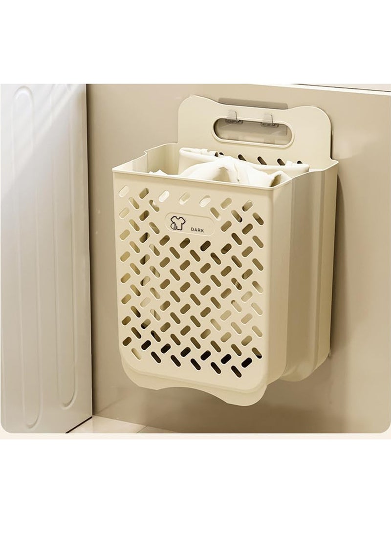 MONOGUE Plastic Collapsible Laundry Hamper with Wall Hanging Design Durable Waterproof Basket with Carrying Handle - Image 1