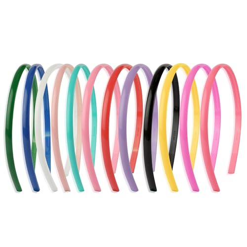 Seeotwo 12 Pieces Premium Plastic Hairband Sports Yoga Multi Style Non-Slip Multi Colour Glossy Korean Headband Unisex Fashion Adjustable Hair Band for Women, Girls, Teens, Men (Multicolor, 12) - Image 1