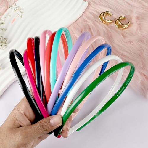 Seeotwo 12 Pieces Premium Plastic Hairband Sports Yoga Multi Style Non-Slip Multi Colour Glossy Korean Headband Unisex Fashion Adjustable Hair Band for Women, Girls, Teens, Men (Multicolor, 12) - Image 2