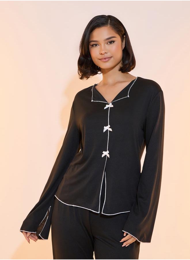 Take Two Contrast Edge Long Sleeves Top & Pants Pyjama Set  - Image 2