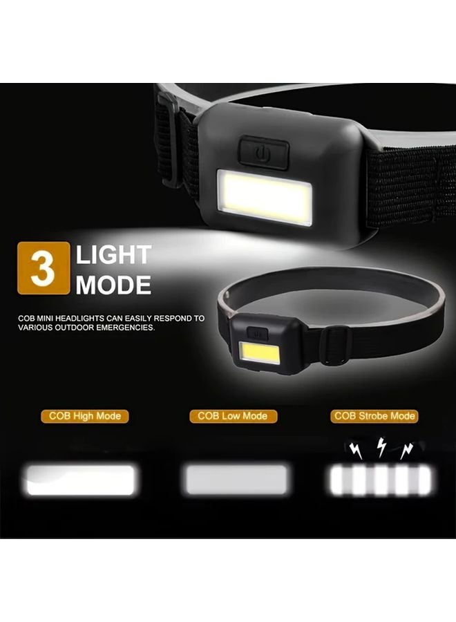 2pcs Black COB Headlamp Mini Flood Head Light Portable Flashlight 3 Modes Emergency - Image 5