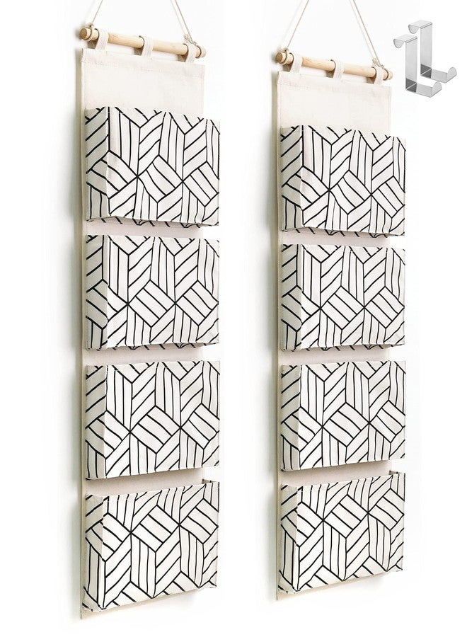 CROWNED 2Pcs Over Door Hanging Storage Bags Wall Mount Closet Organizer, 4 Big Pockets Linen Cotton Fabric Living Room Bedroom Bathroom File Magazine Waterproof Free Hooks White - Image 1