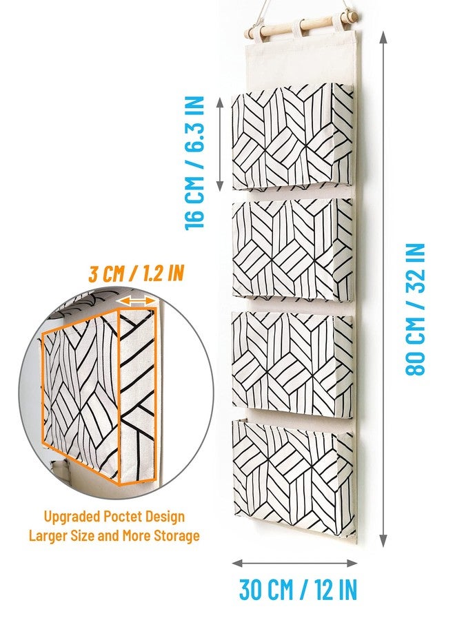 CROWNED 2Pcs Over Door Hanging Storage Bags Wall Mount Closet Organizer, 4 Big Pockets Linen Cotton Fabric Living Room Bedroom Bathroom File Magazine Waterproof Free Hooks White - Image 4