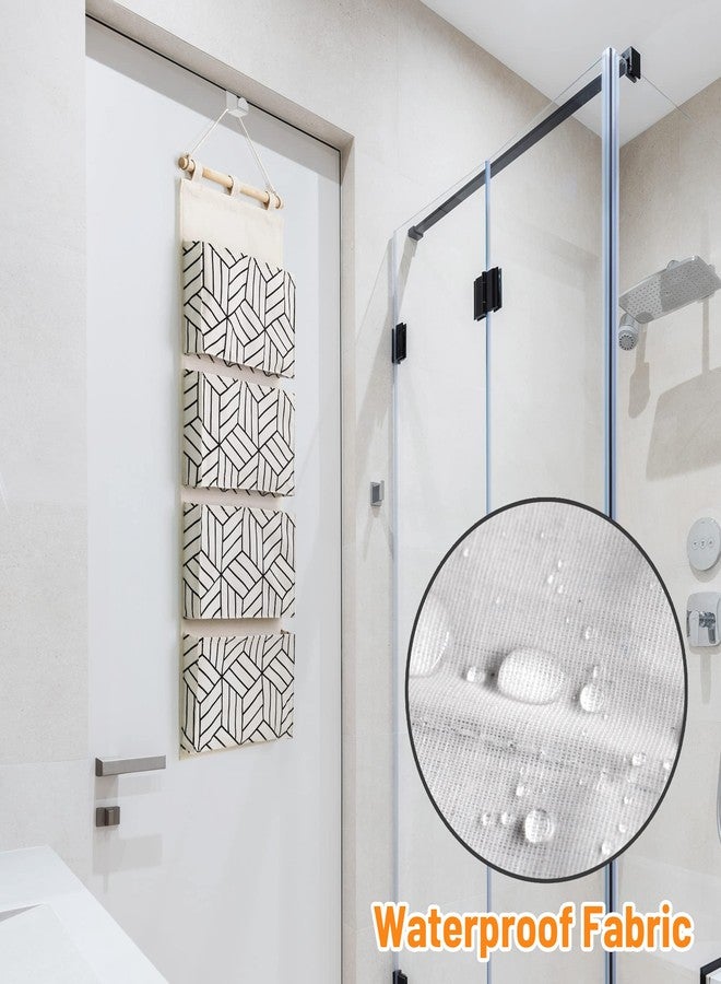 CROWNED 2Pcs Over Door Hanging Storage Bags Wall Mount Closet Organizer, 4 Big Pockets Linen Cotton Fabric Living Room Bedroom Bathroom File Magazine Waterproof Free Hooks White - Image 2