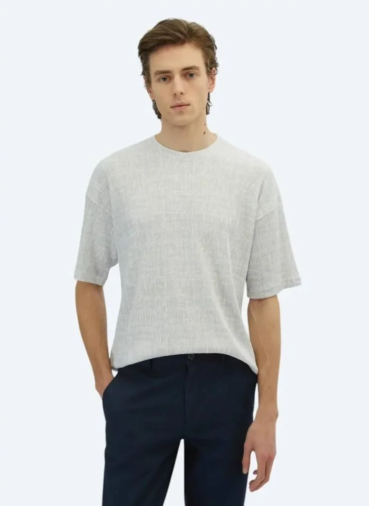 Kip Purple Printed Crew Neck Cotton Blended T-Shirt