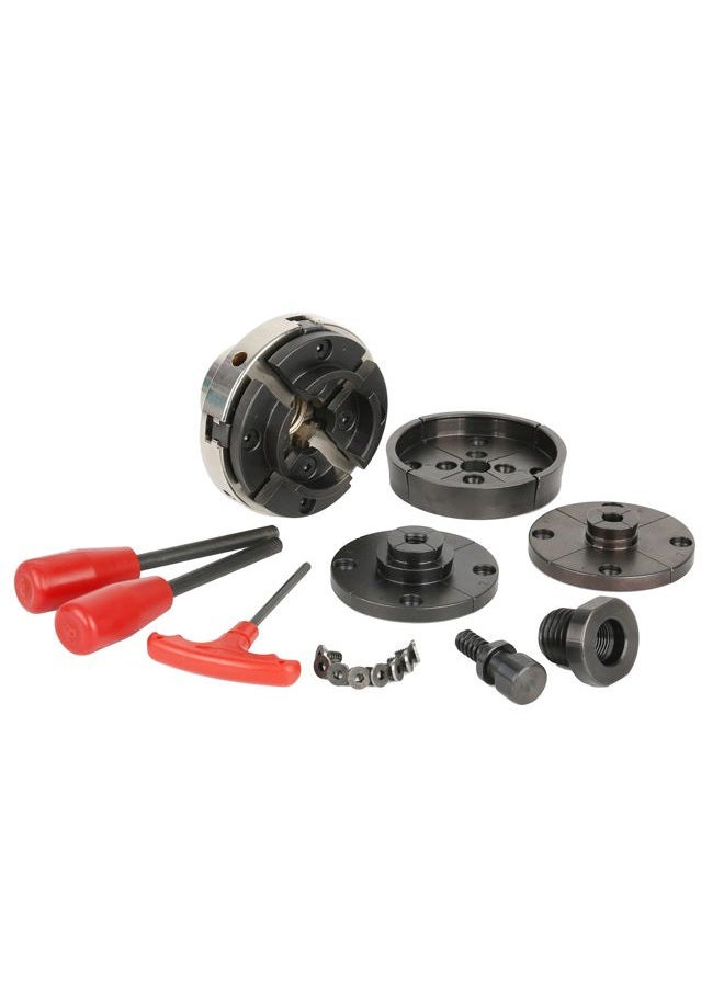 VINWOX SCR4-4NV-SET 4" Wood Lathe Scroll Chuck Set, 4-Jaw Self-Centering Chuck-Set, with Nickle electric Coating Body & 1"x8TPI thread & 3/4"x16TPI Adapter - Image 1