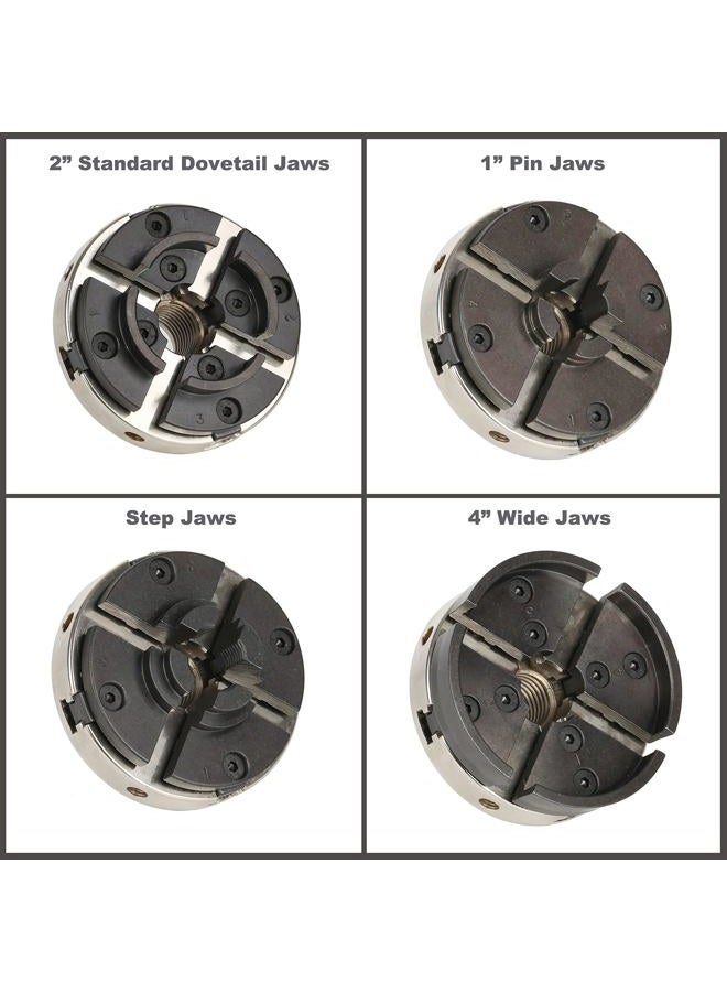 VINWOX SCR4-4NV-SET 4" Wood Lathe Scroll Chuck Set, 4-Jaw Self-Centering Chuck-Set, with Nickle electric Coating Body & 1"x8TPI thread & 3/4"x16TPI Adapter - Image 5