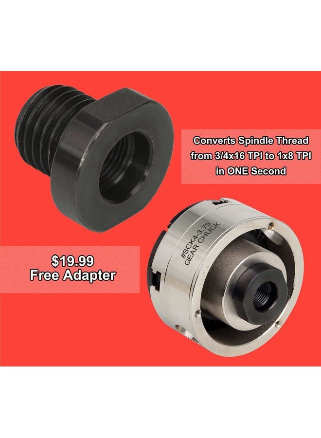 VINWOX SCR4-4NV-SET 4" Wood Lathe Scroll Chuck Set, 4-Jaw Self-Centering Chuck-Set, with Nickle electric Coating Body & 1"x8TPI thread & 3/4"x16TPI Adapter - Image 3