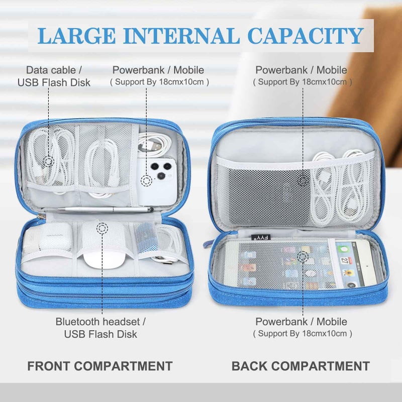FYY Electronic Organizer, Large Travel Cable Organizer Bag Pouch Electronic Accessories Carry Case Portable Waterproof Double Layers All-in-One Storage Bag for Cable, Cord, Charger, Phone, Cyan - Image 3