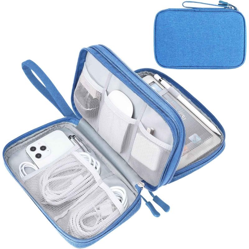 FYY Electronic Organizer, Large Travel Cable Organizer Bag Pouch Electronic Accessories Carry Case Portable Waterproof Double Layers All-in-One Storage Bag for Cable, Cord, Charger, Phone, Cyan - Image 1