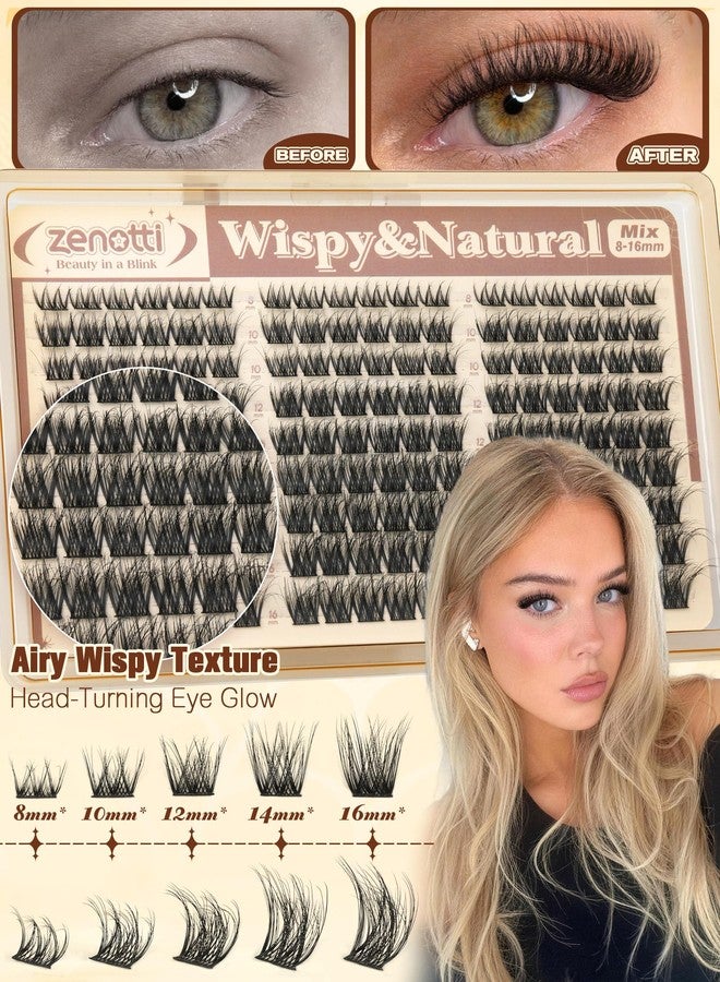 zenotti Wispy Lash Clusters Natural Eyelash Clusters Fluffy Wispy Cluster Eyelash Extensions D Curly Individual Lashes with Thin Lash Band DIY Lashes Extensions at Home 8-16mm by zenotti - Image 3