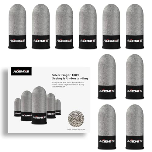 ACEDAYS Gaming Finger Sleeves,100% Visible Silver Fibers,Just Right Pressure/Breathable/Sweatproof,Gaming Gloves for PUBG Mobile/Knives Out/Call of Duty Mobile（10pcs） M - Image 1