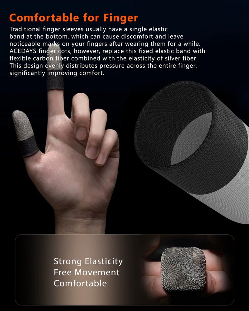 ACEDAYS Gaming Finger Sleeves,100% Visible Silver Fibers,Just Right Pressure/Breathable/Sweatproof,Gaming Gloves for PUBG Mobile/Knives Out/Call of Duty Mobile（10pcs） M - Image 3