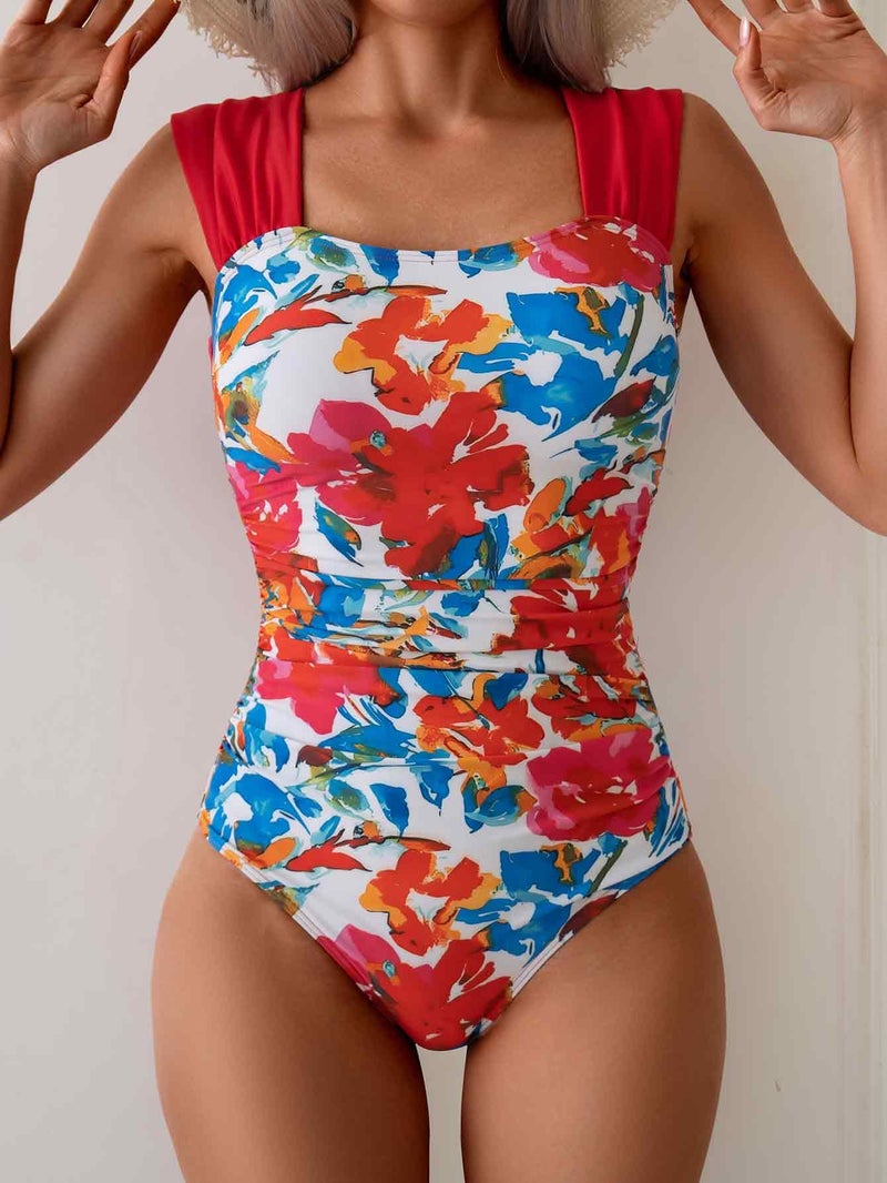 B2prity Womens One Piece Swimsuit Retro Square Neck Tummy Control Bathing Suits Ruched Modest Full Coverage Swimwear - Image 3
