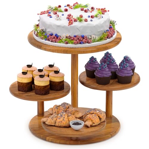 HURZMORO 4 Tier Round Cupcake Tower Stand for 50 Cupcakes,Wood Cake Stand with Tiered Tray Decor,Farmhouse Tiered Tray Decor,Cupcake Display for Birthday Graduation Baby Shower Tea Party - Image 1