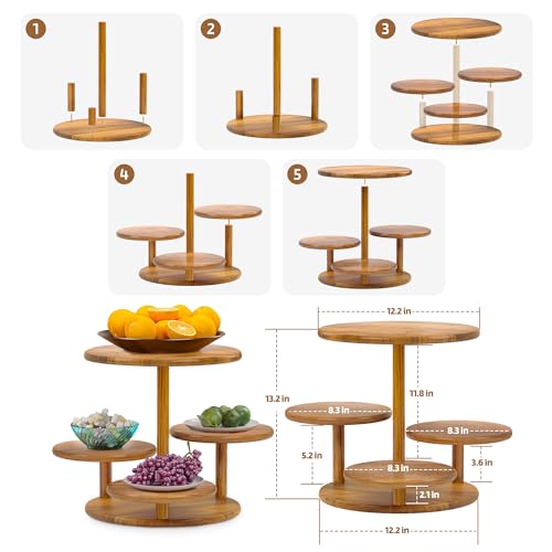 HURZMORO 4 Tier Round Cupcake Tower Stand for 50 Cupcakes,Wood Cake Stand with Tiered Tray Decor,Farmhouse Tiered Tray Decor,Cupcake Display for Birthday Graduation Baby Shower Tea Party - Image 3
