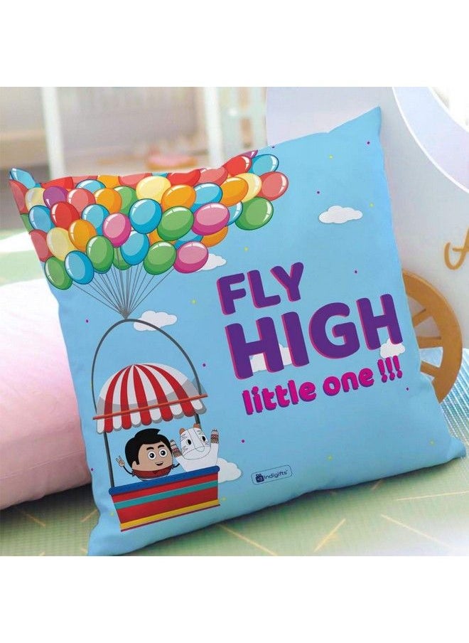 Indigifts Jungle Jalebi Fly High Little One Printed Kids Cushion With Cover 12"X12" Best Baby Shower;Birthday Gift For Boys Girls Kids Perfect Decor For Baby Nursery Room Playroom  - Image 3