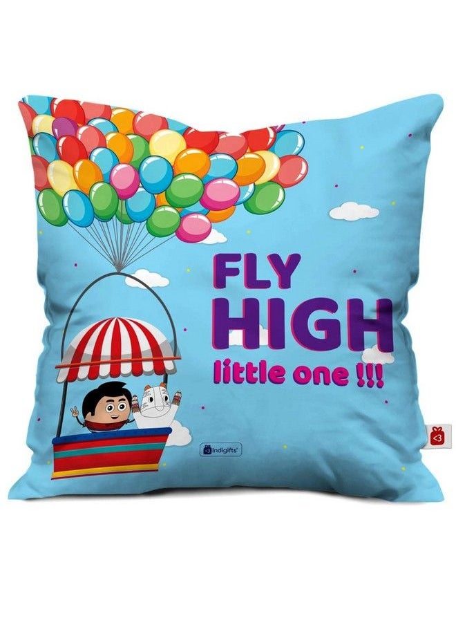 Indigifts Jungle Jalebi Fly High Little One Printed Kids Cushion With Cover 12"X12" Best Baby Shower;Birthday Gift For Boys Girls Kids Perfect Decor For Baby Nursery Room Playroom  - Image 2