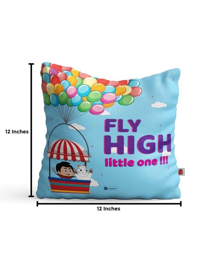 Indigifts Jungle Jalebi Fly High Little One Printed Kids Cushion With Cover 12"X12" Best Baby Shower;Birthday Gift For Boys Girls Kids Perfect Decor For Baby Nursery Room Playroom  - Image 4