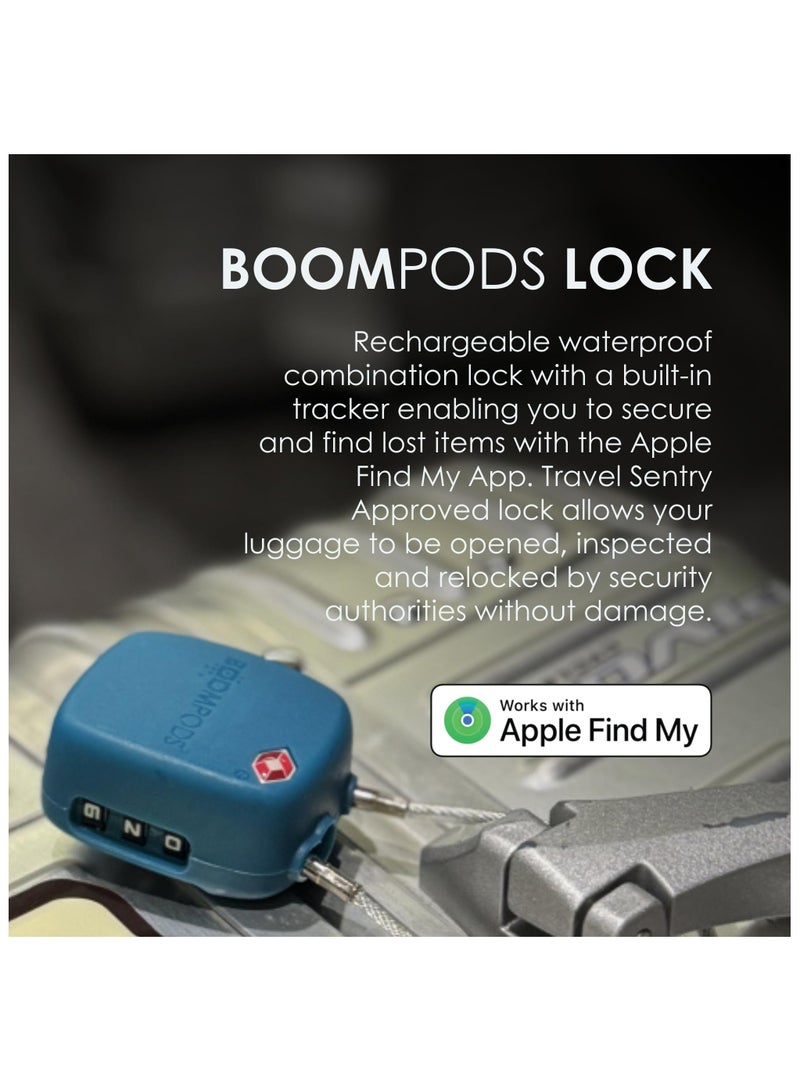 Boompods Tracker Lock - Smart Luggage Lock with Built-in Bluetooth Tracker, TSA Compatible Padlock, Rechargeable Smart Item Finders for Suitcases & Bags, Compatible with Apple Find My App (Black) - Image 3