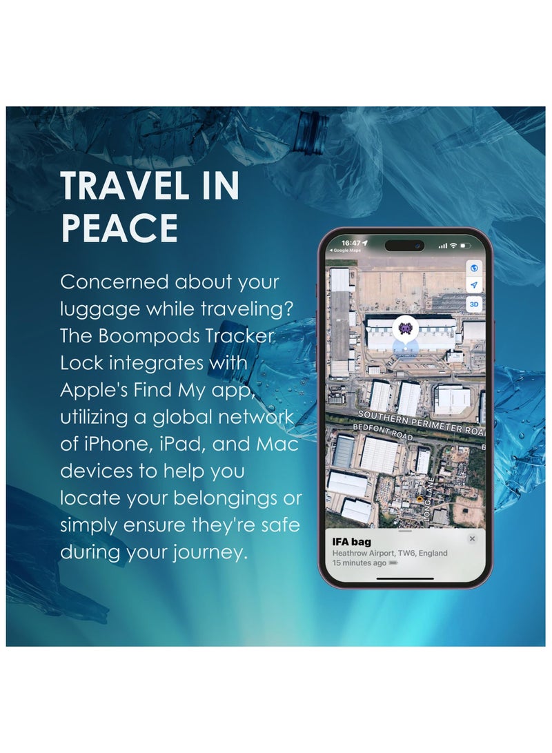 Boompods Tracker Lock - Smart Luggage Lock with Built-in Bluetooth Tracker, TSA Compatible Padlock, Rechargeable Smart Item Finders for Suitcases & Bags, Compatible with Apple Find My App (Black) - Image 4