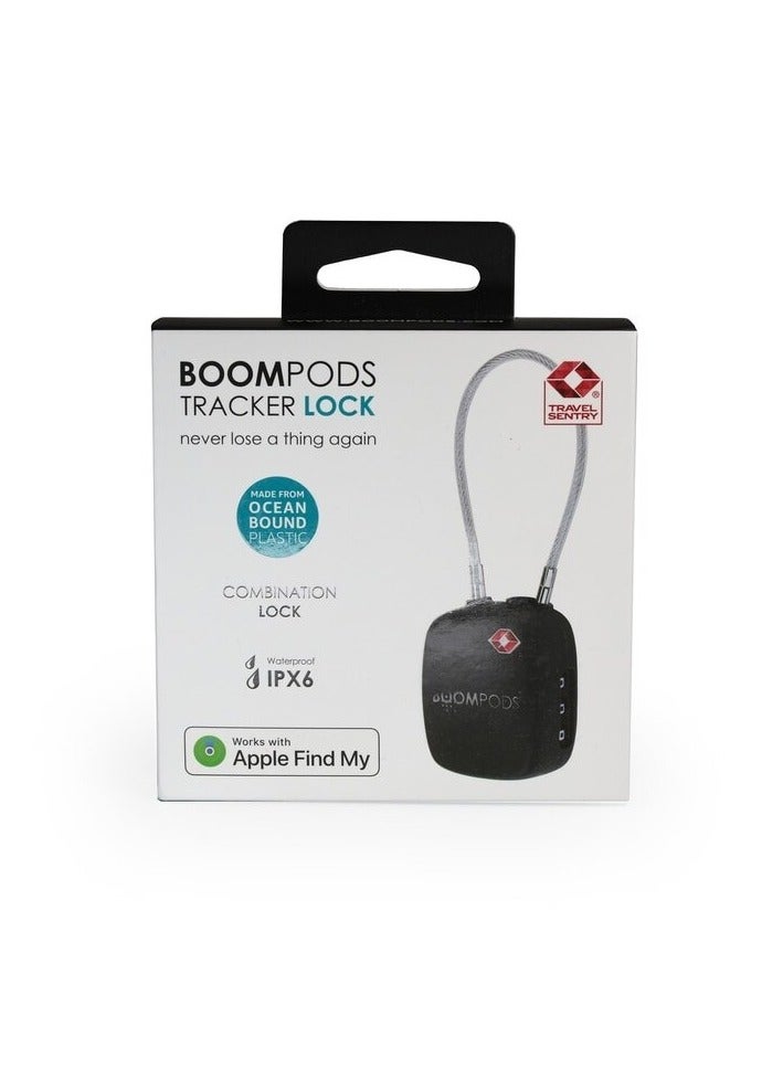 Boompods Tracker Lock - Smart Luggage Lock with Built-in Bluetooth Tracker, TSA Compatible Padlock, Rechargeable Smart Item Finders for Suitcases & Bags, Compatible with Apple Find My App (Black) - Image 1