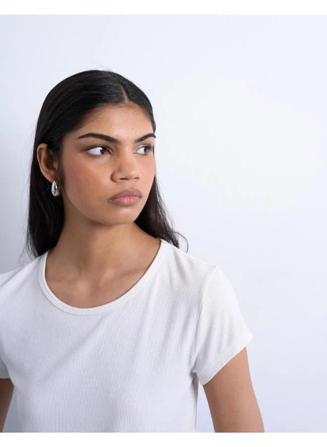 TOPSHOP Casual Short Sleeve Ribbed T-Shirt